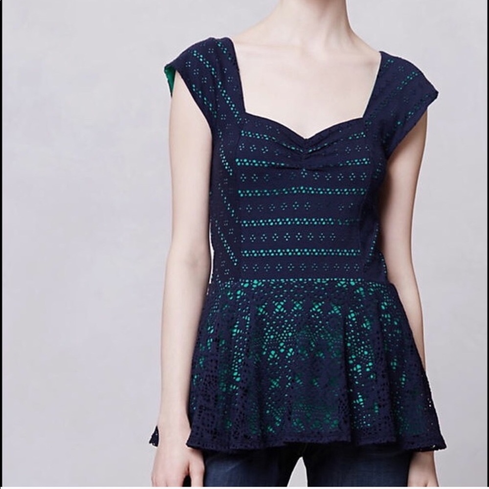 Navy/Turquoise Peplum Top